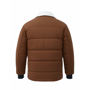 Chaqueta acolchada marrón con cuello de sherpa para hombre, abrigo cálido con cremallera y bolsillos con solapa, ropa exterior informal para exteriores - Product Image 3