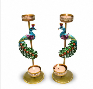 Porte-bougies à bougies chauffe-plat imprimés à la main pour la décoration de la maison, articles cadeaux Diwali et Noël, porte-bougies décoratifs pour table - Product Image 1