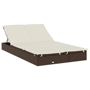Cama solar de patio de ratán sintético marrón para 2 personas con reposabrazos ajustables - Product Image 5