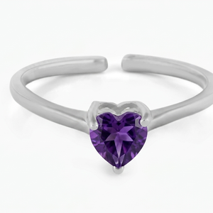 925 Sterling Silver Heart Cut Amethyst <b>Open</b> <b>Ring</b> Purple Gemstone Adjustable Fine Jewelry for Women - Product Image 3