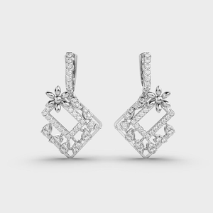 Pendientes Colgantes de Flor Geométrica de Moissanita, Pendientes Florales Brillantes de Plata, Joyería Elegante para Novias, Regalo para Mujer - Product Image 3