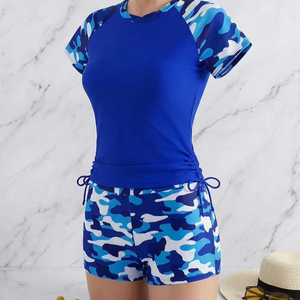 Traje de Baño de Dos Piezas para Mujer 2026, Camuflaje, Manga Corta, Protección Solar, Bikini de Secado Rápido, Ropa de Playa de Verano con Pantalones Cortos - Product Image 1