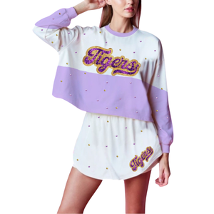 Women's Custom Women's Custom Short Sleeve Round Neck T-Shirt Multi Sequin <b>Patchwork</b> Tee Baseball Embroidery for Spring/Summer - Product Image 3