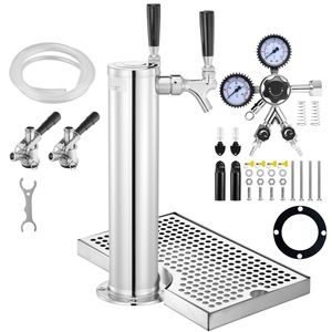 Kit de tour de distribution de bière en acier inoxydable à double robinet avec régulateur CGA320 et double manomètre pour événements - Product Image 1