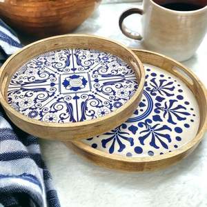 Plateau de service unique en bois émaillé pour la décoration de maison de luxe, cuisine, thé, café, salle à manger, hôtel, restaurant, style artisanal haut de gamme - Product Image 2