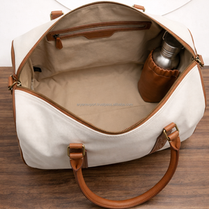 Luxury Canvas <b>Leather</b> Duffel Bag Large Travel Weekender Bag Handmade <b>Tooled</b> <b>Leather</b> Strap Overnight Gym Bag Custom Logo - Product Image 5