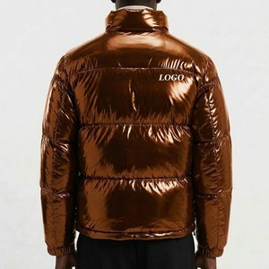 Blouson matelassé marron métallisé brillant pour homme, col montant, fermeture éclair intégrale, manteau d'hiver isolé et léger, vêtement d'extérieur tendance - Product Image 2