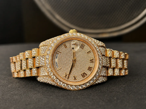 Luxury Fashion Antique VVS Moissanite Pave Mechanical Movement <b>Men's</b> Watch with Stainless Steel Bracelet Auto Date Roman Dial - Product Image 3
