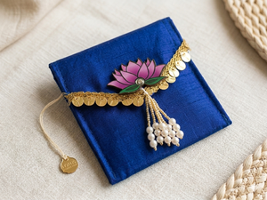 <b>Mini</b> Lotus coin <b>Pouches</b> clutch in Multiple colors Lehriya Gotta Patti with lotus button for Wedding pooja Gifting Indian favors - Product Image 2