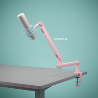 Support de microphone rose réglable pour bureau, bras articulé à 360° °   Support de câbles rotatif en alliage d'aluminium pour podcast et YouTube