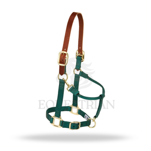 Nylon Horse <b>Halter</b> with Leather Crown Brass Hardware Adjustable Headcollar with Snap Hook - Product Image 5