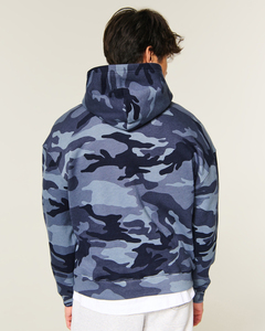 Sweat-shirt à capuche unisexe bleu marine uni, coupe personnalisée, pull-over avec poche avant, polyester/coton, sweat-shirt oversize respirant - Product Image 3