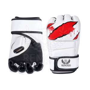 Gants de boxe et de Muay Thai personnalisés de qualité supérieure, imprimés, en cuir respirant, demi-doigts, avec fermeture Velcro au poignet, pour arts martiaux - Product Image 2
