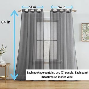 Set di 2 Pannelli per Tende in Voile Semi-Trasparente 137 cm L x 213 cm L con Occhielli, Grigio Antracite, per Camera da Letto e Soggiorno - Product Image 4