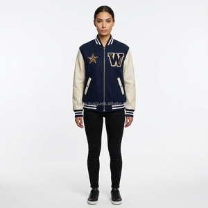 Blouson universitaire unisexe personnalisé en laine avec manches en cuir, col montant, teint, pour homme, style cheerleader, bomber, uni, décontracté, hiver, brodé - Product Image 2
