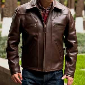 High Street 100% Genuine Leather <b>Jacket</b> Slim Fit Satin Lining Zipper Closure Turndown Collar Breathable Winter Windproof <b>Jacket</b> - Product Image 1