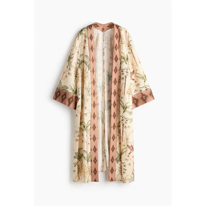Robe Kimono Longue Imprimée pour Femme, Taille Naturelle, 100% Coton Tissé, Décontractée, Respirante, à Motifs Floraux - Product Image 1