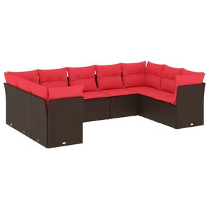 Ensemble de canapés de patio en polyrotin marron 9 pièces avec coussins, collection de meubles d'extérieur élégante - Product Image 2