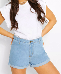 Shorts en jean taille haute pour femme, en coton, de qualité supérieure, style mode, avec ourlet brut, pour l'été, vente en gros - Product Image 5