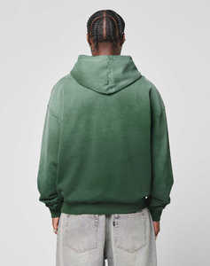 เสื้อฮู้ดดี้วินเทจสีเขียวฟอกสำหรับผู้ชาย สกรีนโลโก้ได้ แขนยาว มีกระเป๋าจิงโจ้ สไตล์ลำลอง สตรีทแวร์ รับผลิตแบบ OEM ODM - Product Image 2