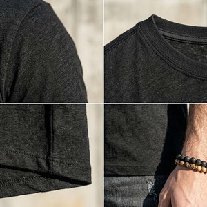เสื้อยืดสตรีทแวร์สีดำล้วนคุณภาพสูงสำหรับผู้ชาย เนื้อผ้าหนา 100% คอตตอน ทรงหลวม สไตล์สตรีทแวร์พื้นฐาน - Product Image 6