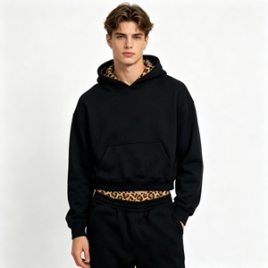 Chándal de Forro Polar Térmico Negro Personalizado para Hombre, Estampado de Leopardo, Estilo Urbano Holgado, Sudadera con Capucha, Chándal Casual para Correr - Product Image 6