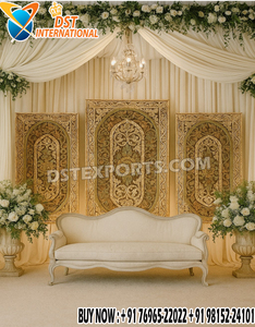 ฉากหลังงานแต่งงานแบบหรูหราพร้อมกรอบไม้ลายจาลี ปรับแต่งได้ตามต้องการสำหรับงานมุสลิม ซูฟี ไนท์สเตจ  ตกแต่งงานเมห์นดีสไตล์โมกุฎราชวงศ์ - Product Image 3