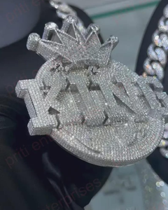 Pendentif Couronne Moissanite Entièrement Sertie en Argent Sterling 925, Coupe Ronde Brillante, Thème Hip Hop, Charme Unisexe - Product Image 2