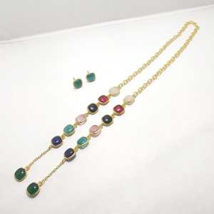 Conjunto de Joyería Nupcial con Collar de Cadena Larga y Pendientes, Chapado en Oro de 18K, Diseño Geométrico en Capas, Elegante y Atrevido para Mujer - Product Image 3