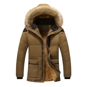 Manteaux d'hiver longs pour hommes, imperméables, coupe-vent, rembourrés, matelassés en coton, parkas avec capuche amovible - Product Image 6