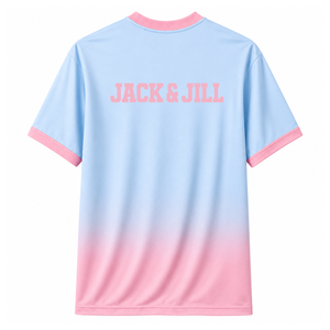 Camiseta de fútbol americano personalizada J & J of America de manga corta con logo frontal en degradado de color azul cielo y rosa, jersey de poliéster transpirable. - Product Image 3