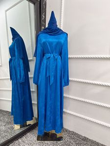 Elegante Abaya de Seda Rosa con Estampado Floral, Manga Larga, Cuello Alto, Corte Holgado, Vestido de Novia para Mujer, Estilo de Oriente Medio - Product Image 4
