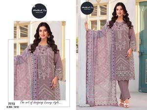 ชุดส่าหรีงานปักผ้าฝ้ายคุณภาพเยี่ยมหลากหลายแบบใหม่ พร้อมผ้าคลุมไหล่ สำหรับเทศกาล  ช้อปปิ้งออนไลน์อินเดีย - Product Image 6