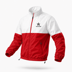 Custom <b>Men</b>’s Sports Track <b>Jacket</b> Full Zip Windbreaker Two Tone Red <b>White</b> Trending <b>Jacket</b> Polyester Athletic Teamwear <b>Jacket</b> - Product Image 1