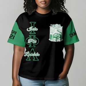 Camiseta Iota Phi Lambda con Bloques de Color Negro y Verde, Cuello Redondo, Diseño Personalizado del Capítulo, Unisex, Estilo Griego, Informal - Product Image 1