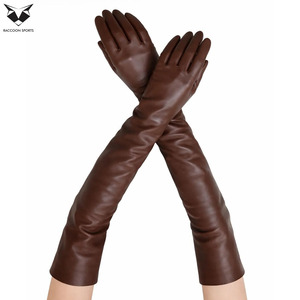 Chocolate Brown <b>Long</b> Leather Women's Wrist Length Winter Warm Soft Breathable Outdoor Party <b>Gloves</b> - Product Image 4