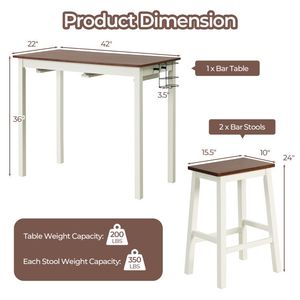 Juego de Mesa de Bar de Madera de 3 Piezas con 2 Porta Botellas, Elegante y con Estilo para el Hogar - Product Image 5