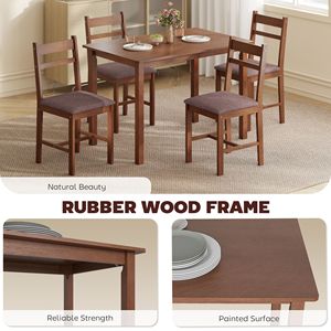5-Piece Light <b>Brown</b> Farmhouse Dining Room Set Solid Wood 4-Seater <b>Table</b> with Upholstered Chairs - Product Image 5