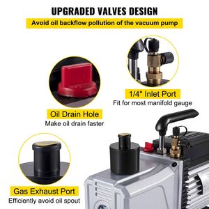 Pompa per vuoto rotativa a palette monostadio da 1 HP, 12 CFM, per condizionamento, 110V, 5PA, per vuoto assoluto, per sistemi HVAC, parte di ricambio per aria refrigerante - Product Image 4