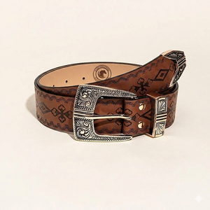 Ceinture en cuir de vachette gaufré, motif floral vintage, style western, sangle de taille faite à la main, accessoire de mode décontracté, durable et résistant à l'usure - Product Image 4