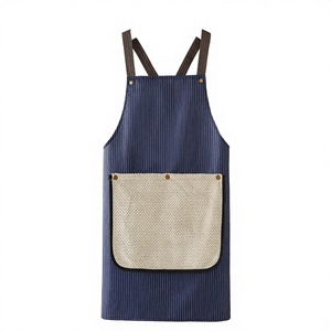 Cotton Polyester Stripe Waist Apron Cross Back Sleeveless Large Pocket <b>Kitchen</b> Cleaning Towel Accessory OEM - Product Image 1