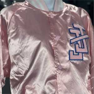Blouson Bomber Rose en Satin Jack & Jill Unisexe avec Boutons-Pression Style Universitaire Léger Décontracté Imperméable Broderie Tendance Streetwear - Product Image 2