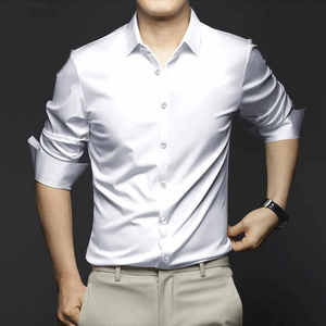 Wholesale Breathable <b>Mens</b> <b>Shirts</b> NonIron Spring Office Business <b>Shirt</b> Slim Fit Long Sleeve Solid Color Casual Dress <b>Shirt</b> - Product Image 5