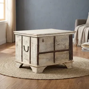 Vintage Heritage Reclaimed Wood <b>Storage</b> Trunk <b>Chest</b> Box Coffee Table with Metal Fittings for Farmhouse Bedroom Living Room - Product Image 5