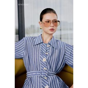 Chemise en lin rayée élégante pour femme, coupe ample, manches larges, ceinture, effet délavé, respirante, légère, pour le bureau, le quotidien, les vacances, le printemps A8133 - Product Image 2