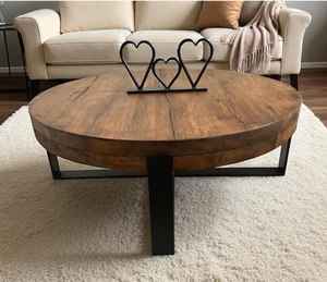 Mesa de Centro Contemporánea Redonda de Madera Maciza y Metal |   Mesa Auxiliar Multifuncional para Sala de Estar, Muebles para el Hogar - Product Image 3