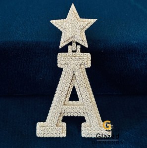Nouveau pendentif hip-hop pour homme, lettre A personnalisée, entièrement sertie de moissanite VVS taille brillant rond, en or blanc 14K, style glamour - Product Image 2