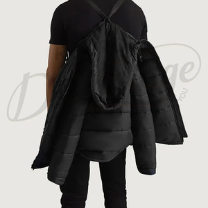 Veste matelassée bleu marine contrastée pour homme, parka d'hiver à capuche multi-poches, style utilitaire chaud, manteau cargo matelassé pour l'extérieur - Product Image 2