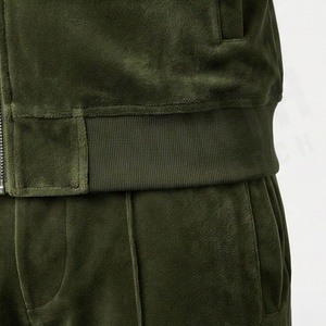 Survêtement en velours vert olive pour homme, fermeture éclair intégrale, col montant, vêtements de sport décontractés, couleur unie, respirant, polyester, ensemble de jogging - Product Image 5