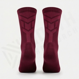 Burgundy Crew <b>Socks</b> Solid Color Knitted Breathable Casual Daily Wear Adult Regular Fit - Product Image 2